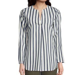 Lands End Blue/Ivory Stripe Wrinkle Free Split Neck Soft Tunic Top Size 1X